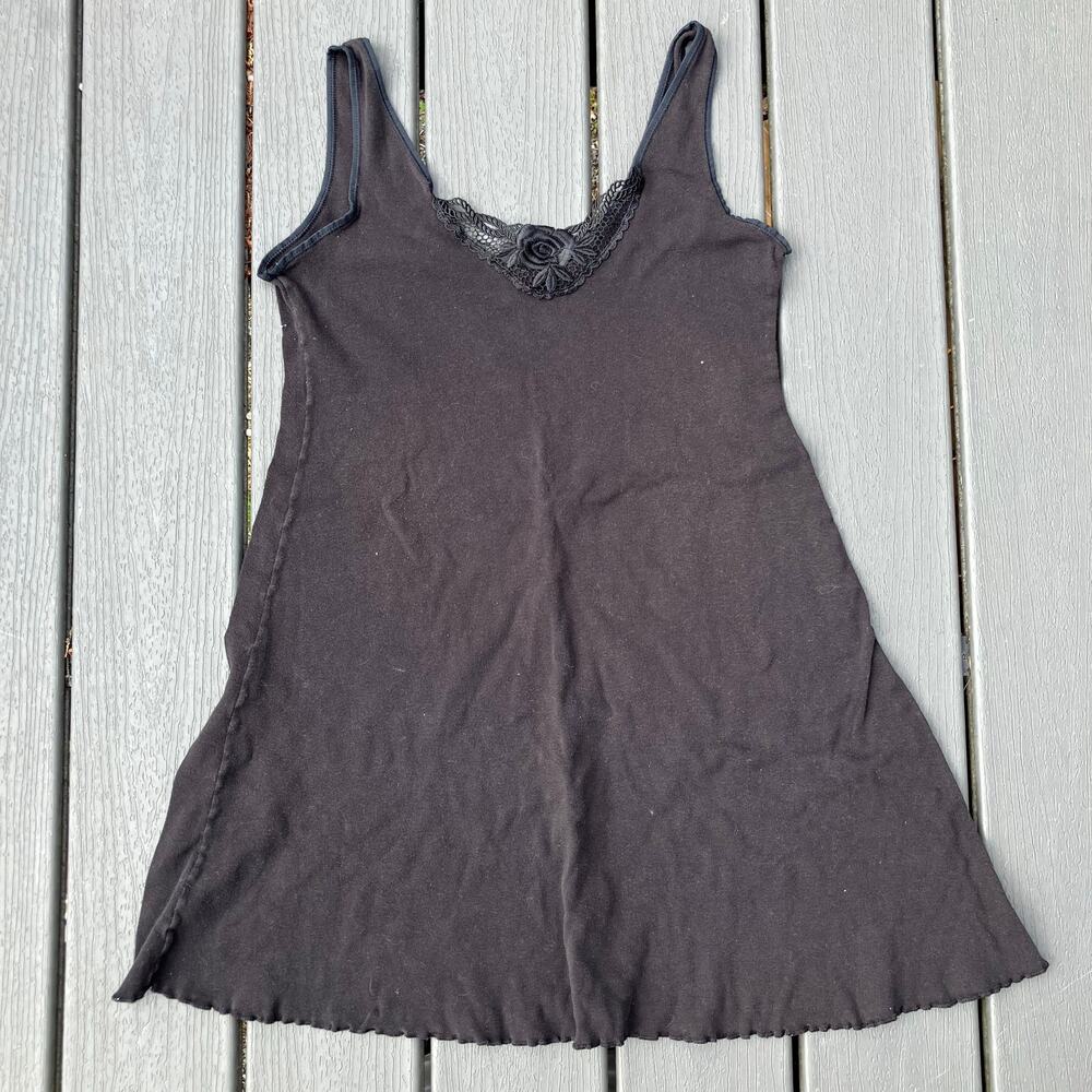 Y2K black mini dress with rose floral lace trim neckline, whimsigoth romantic